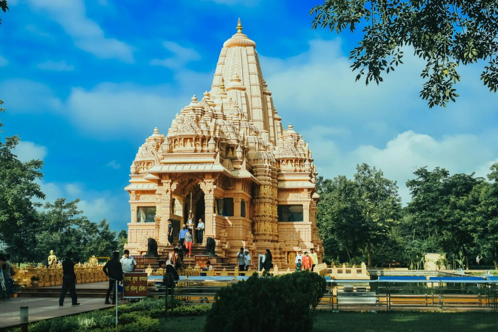 A captivating view of the Shashwat Dham, a famous Hindu temple in Devachuli, Nepal.